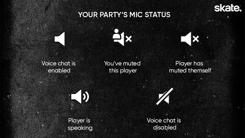 Party mic status icons in Skate.