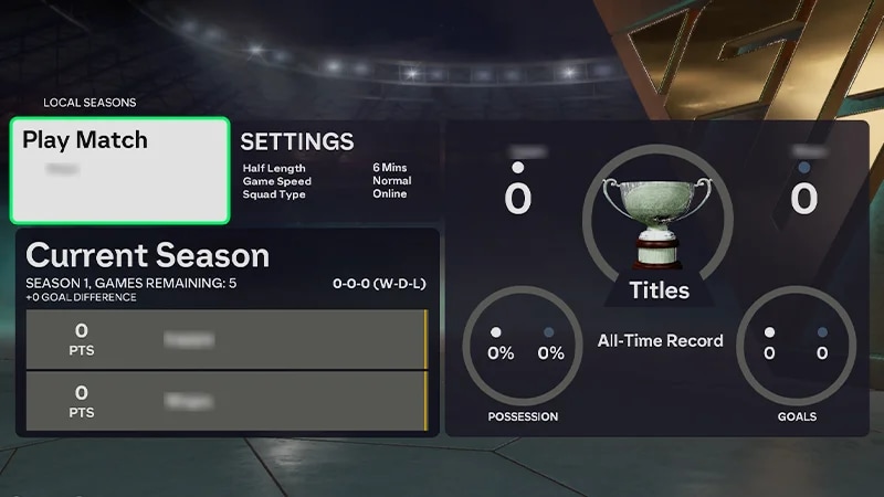 Play Match is highlighted in the Local Seasons hub.