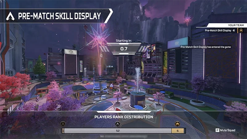 The pre-match skill display shows the player rank distribution at the bottom of the screen.