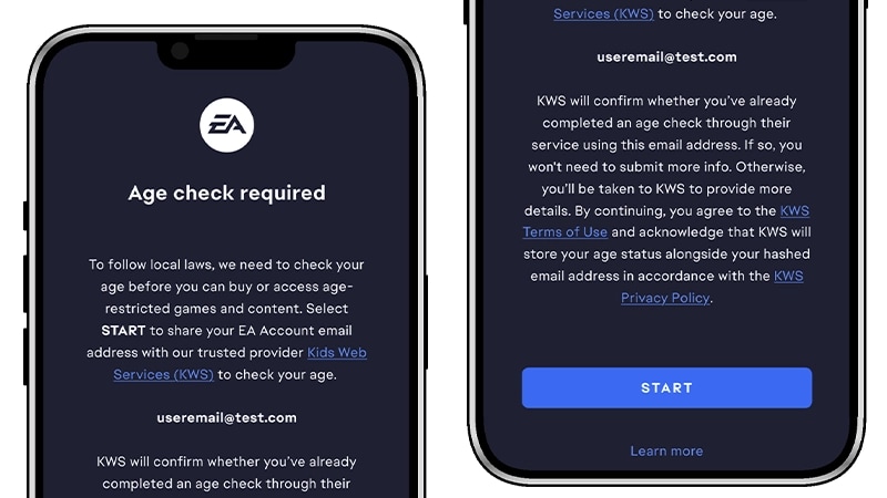 Age assurance announcement page in-game on mobile device