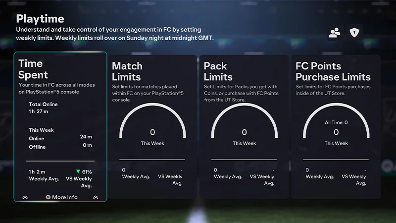 The Playtime menu under the Ultimate Team settings.