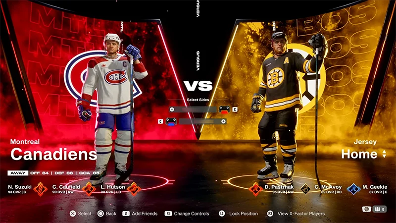 N. Suzuki from the Montreal Canadiens on the left versus D. Pastrnak from the Boston Bruins on the right.