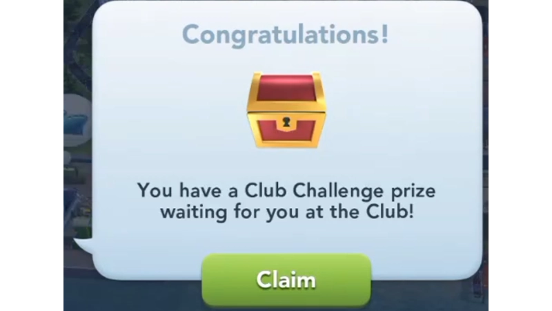 Vyskakovací okno s odměnou v klubové výzvě