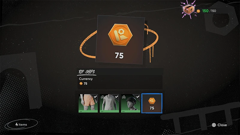 La moneda Rip Chips se selecciona en el juego. La moneda es un hexágono naranja.