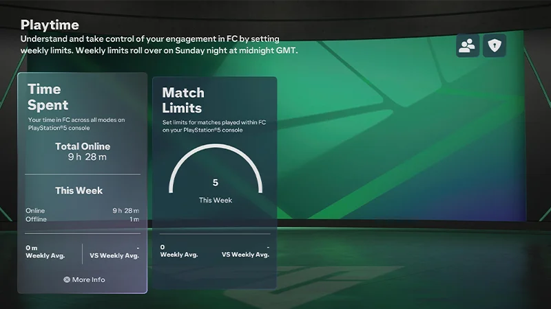 The Playtime menu under the Ultimate Team settings.