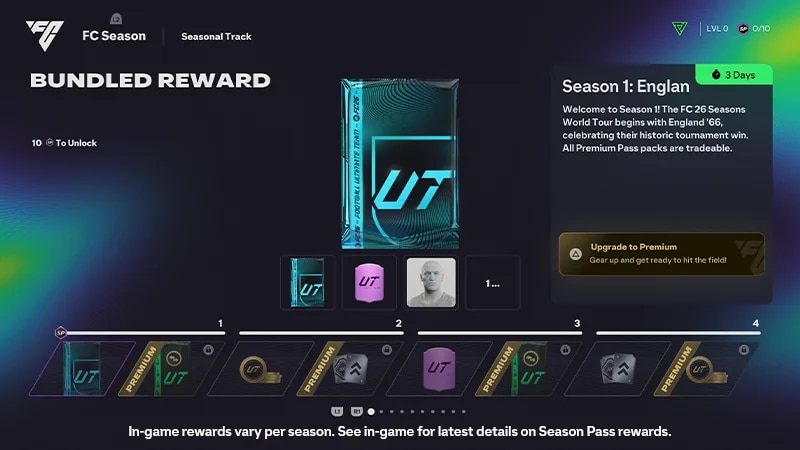 An in-game screenshot showing the option to upgrade to Premium Pass.