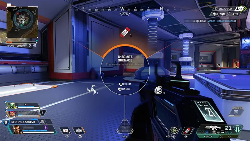 A player has selected a thermite grenade during a match.