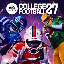 EA SPORTS College Football 27 cover art featuring athletes from Ole Miss, Miami, and Oregon with fireworks in the background.