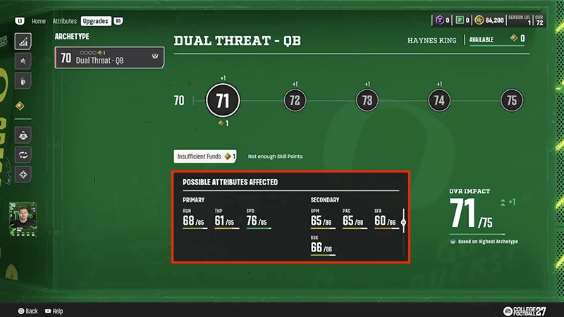 Possible Attributes Affected section highlighted by a red box, showing primary and secondary ratings.