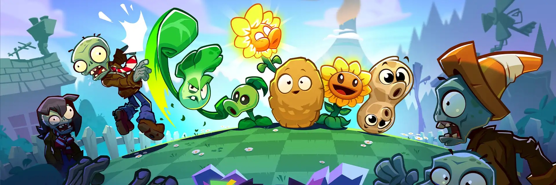 Colorful artwork for Plants vs. Zombies™ 3: Evolved, featuring different plants and zombies in action.