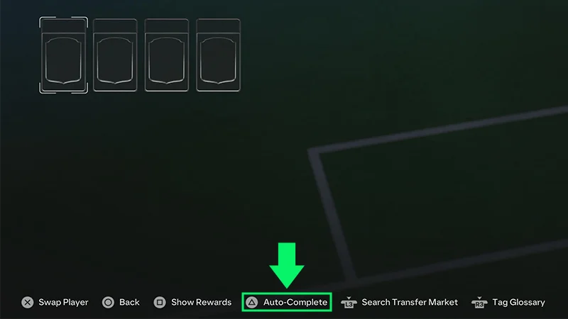 EA SPORTS FC™ Gallery Set screen highlighting the Auto-Complete option for adding eligible Player Items.