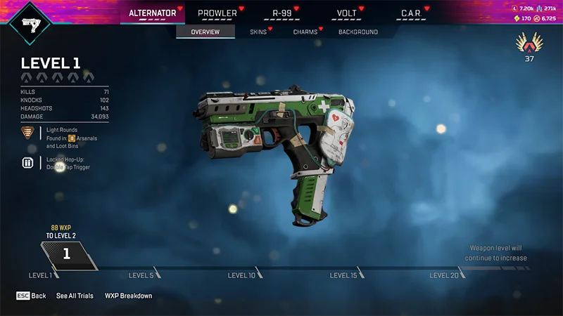 The Alternator weapon is selected, and the weapon's overview is shown.