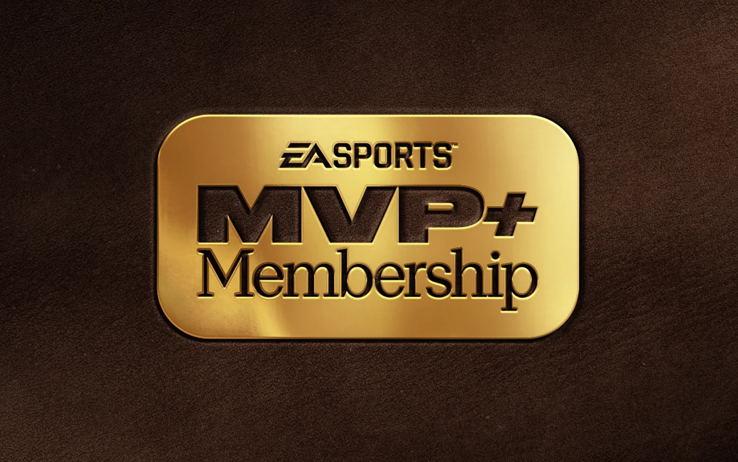 A metallic gold EA SPORTS MVP+ Membership plaque displayed against a dark textured background.