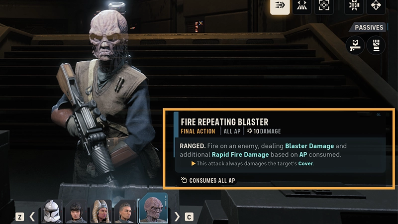 The player has selected an Operator. On the right, there’s a description of their Final Action attack.