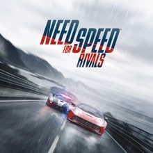 A red sports car speeds down a rainy highway with a police car in pursuit, both blurred by motion.