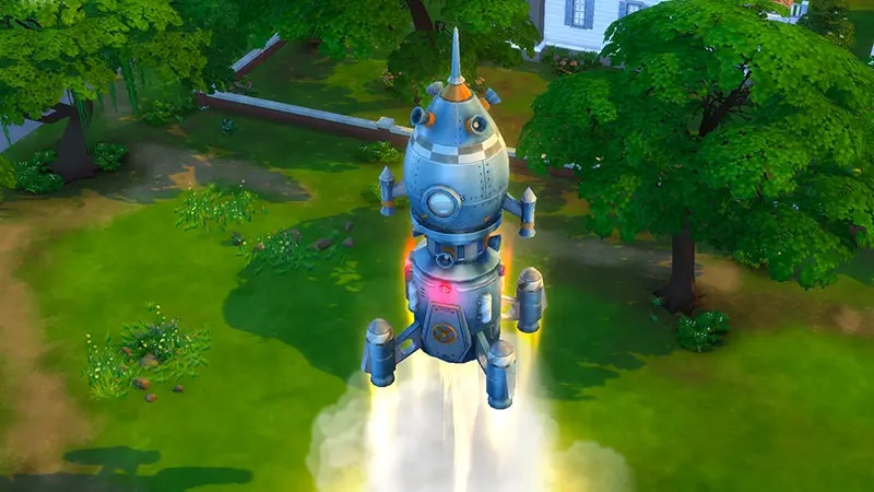 A rocketship is surrounded by smoke as its engines fire up to travel to space.